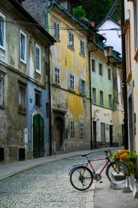 Bike in Ljubljana Street, Ljubljana, Slovenia