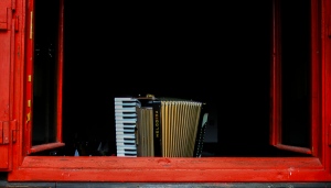 Accordion in a Cafe Window, Lake Bled, Slovenia