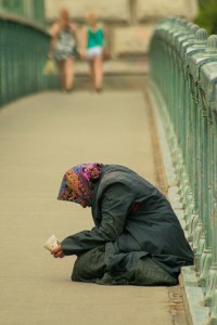 Beggar Woman and Tourists, Budapest, Hungary