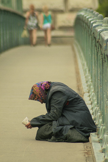 Beggar Woman and Tourists, Budapest, Hungary